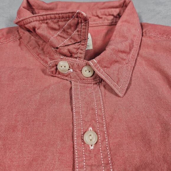 J Crew Chambray Shirt Mens Large Red Button Up Chin Strap Work Long Sleeve Y2K - Picture 2 of 10